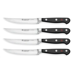 Wusthof Classic Four Piece Stainless Steel Steak Knife Set, Black
