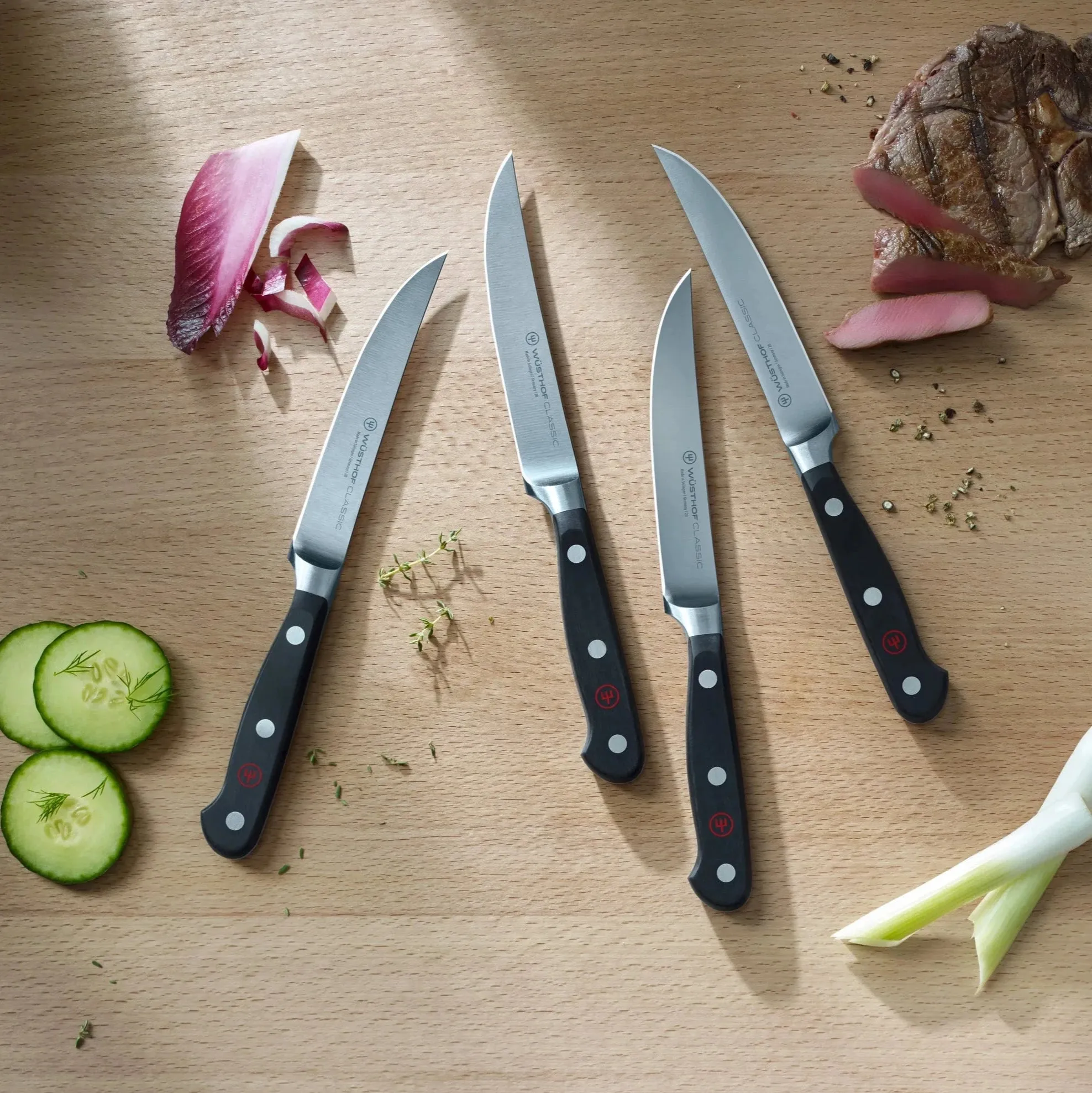 Wusthof Classic Four Piece Stainless Steel Steak Knife Set, Black