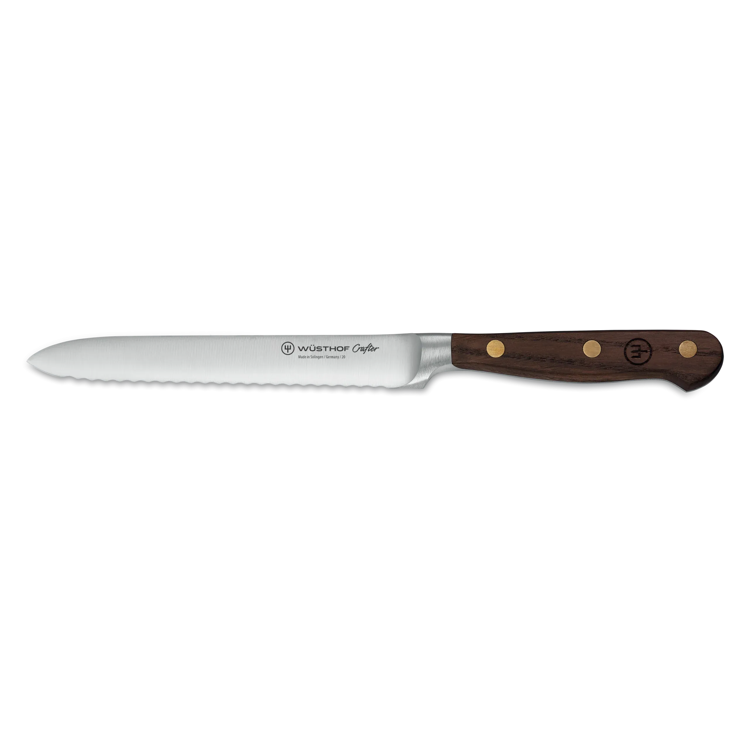 Wusthof Crafter 5" Stainless Steel Serrated Utility Knife with Smoked Oak Handle