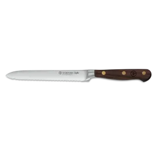 Wusthof Crafter 5" Stainless Steel Serrated Utility Knife with Smoked Oak Handle