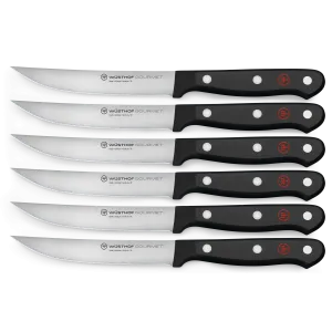 Wusthof Gourmet Six Piece Stainless Steel Steak Knife Set with Black Handles