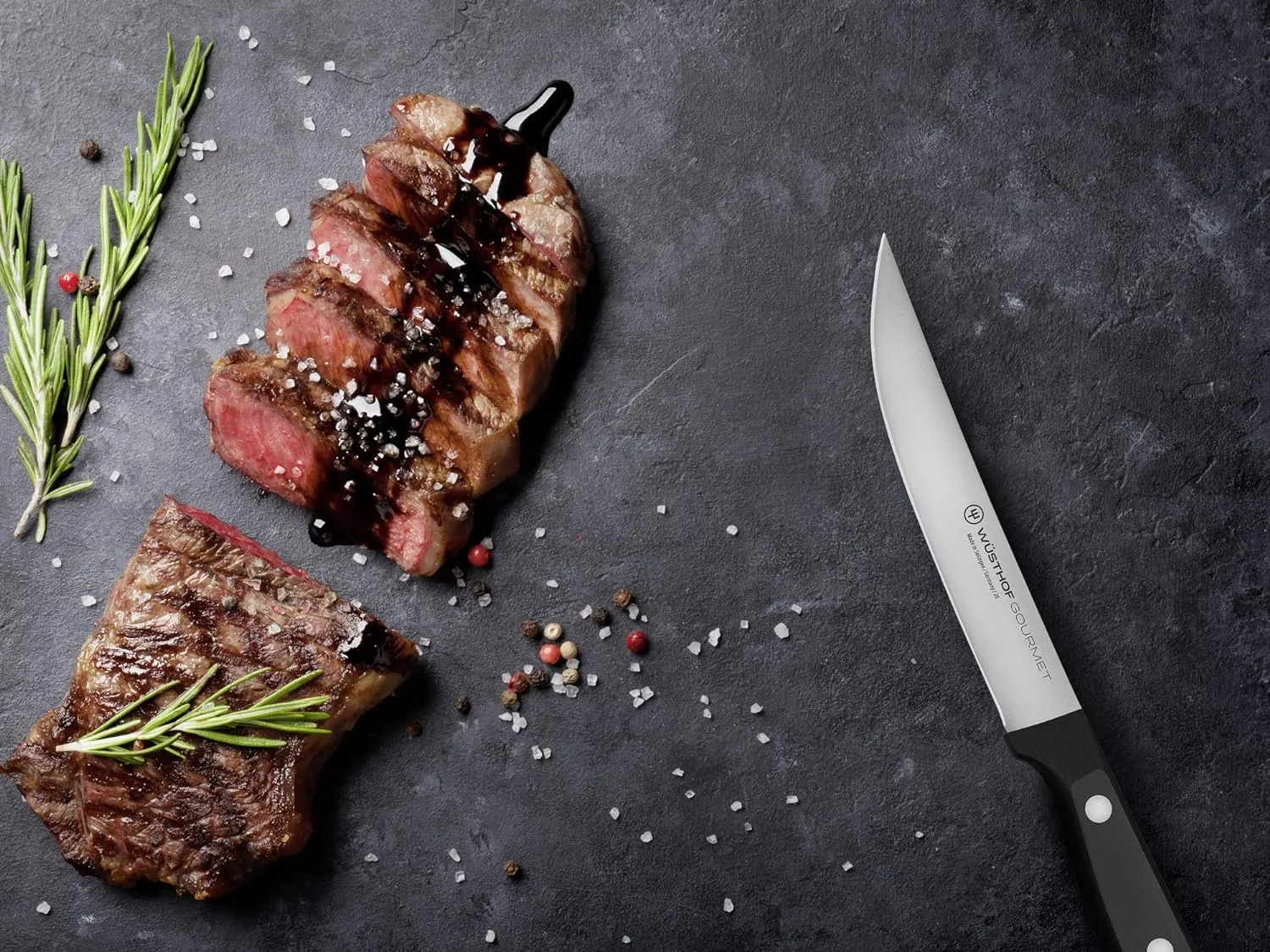 Wusthof Gourmet Six Piece Stainless Steel Steak Knife Set with Black Handles