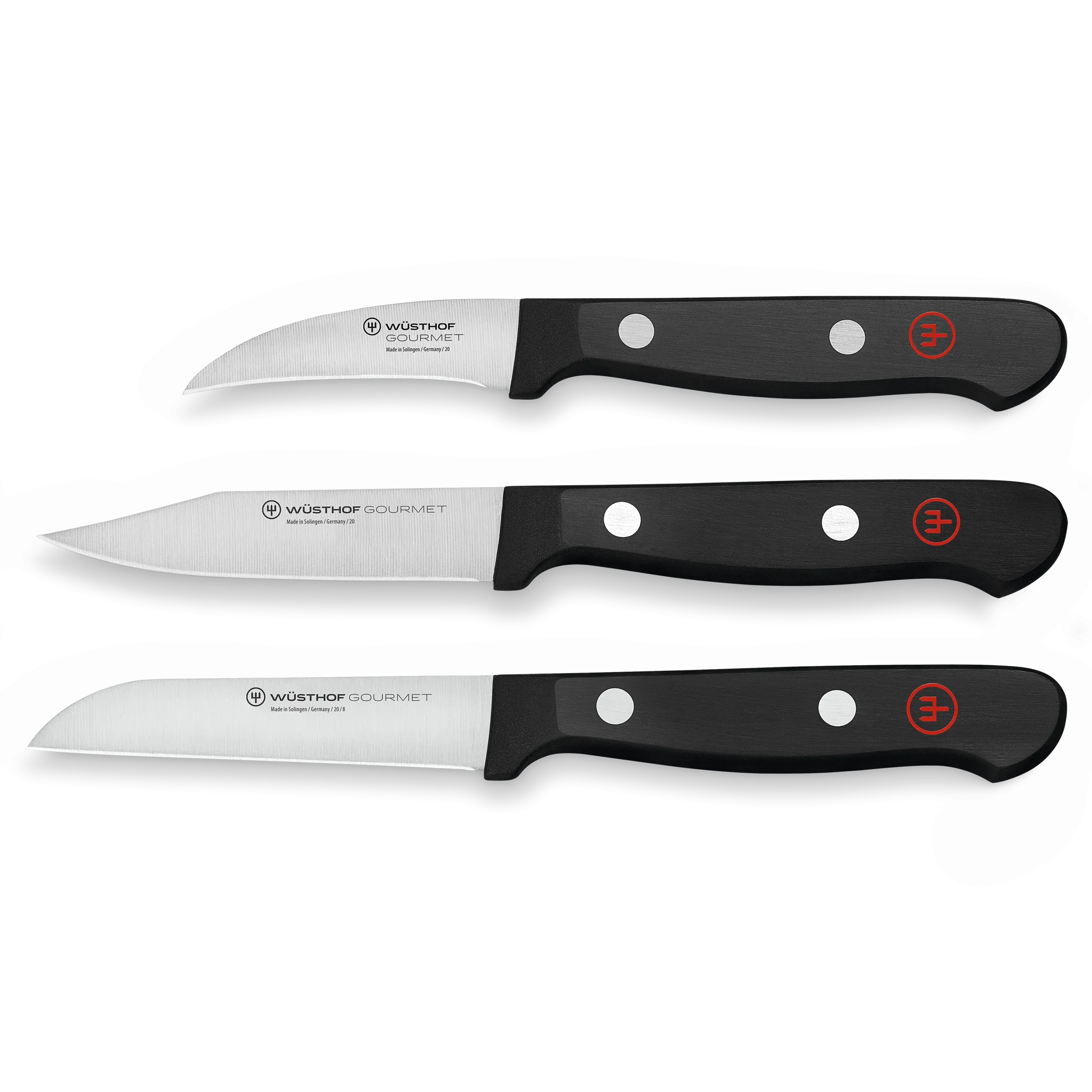 Wusthof Gourmet Three Piece Stainless Steel Paring Knife Set with Black Handles