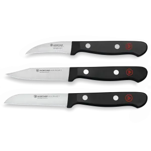Wusthof Gourmet Three Piece Stainless Steel Paring Knife Set with Black Handles