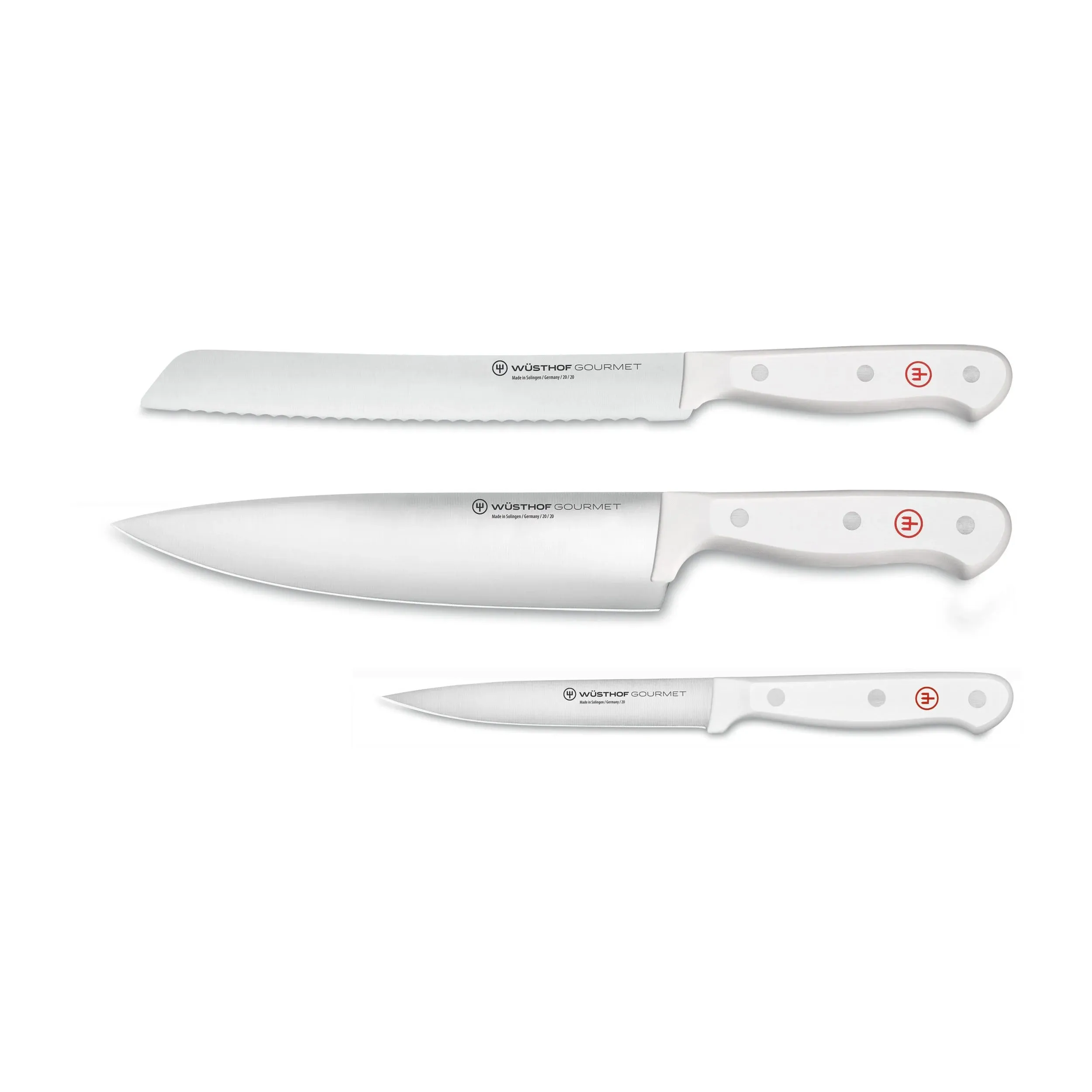 Wusthof Gourmet White Three Piece Chef's Knife Set | Stainless Steel with White Handles