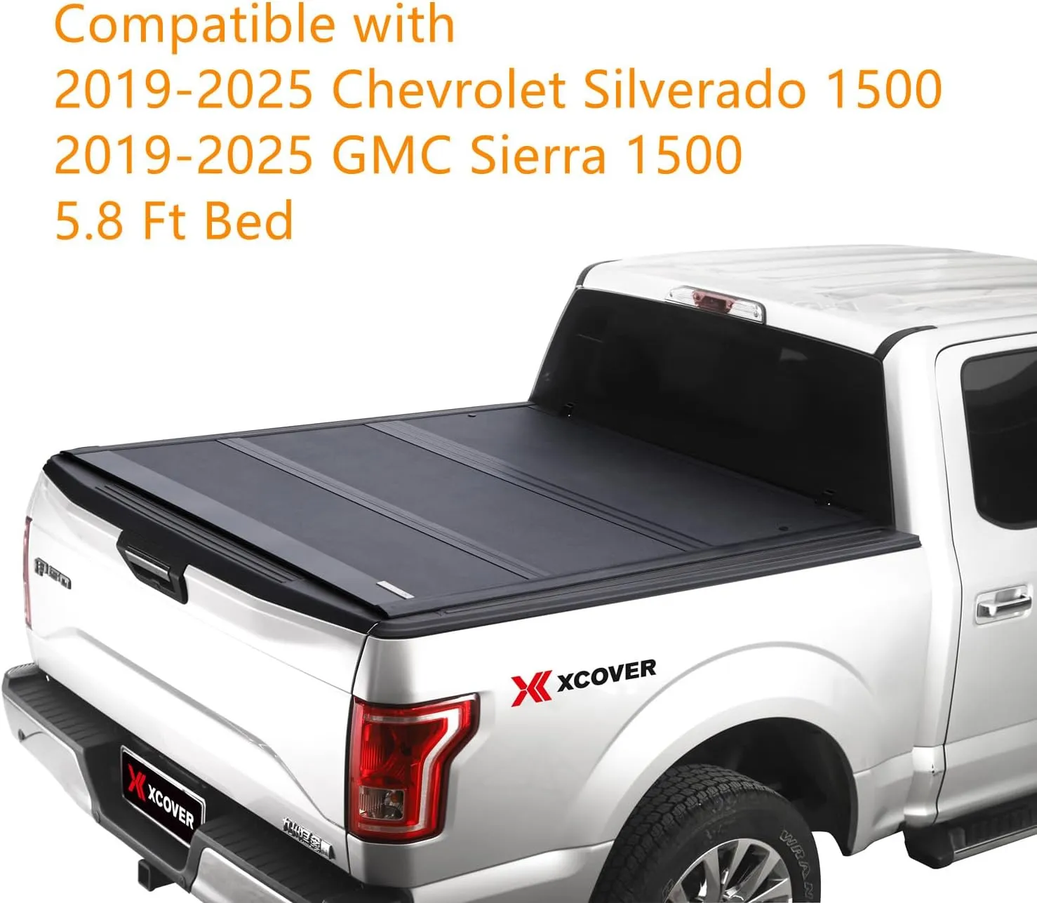 Xcover Low Profile Hard Folding Truck Bed Tonneau Cover, Compatible with 2019 2020 2021 2022 2023 2024 2025 Chevrolet Silverado/GMC Sierra 1500 5.8 Ft Bed