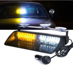 Xprite Amber White LED Emergency Dash Strobe Light, Interior Windshield Safety Warning Traffic Lights w/Suction Cups, 12V Windshield Visor Light Bar for Construction Trucks Plows Postal Security Cars