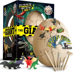 XXTOYS Dinosaur Egg Dig Kit, Unearth a Jumbo Dino Egg with 12 Unique Large Surprise Dinosaur Toys, Ideal Educational STEM Toys and Gifts for Kids Aged 5-7, Suitable for Party and Easter
