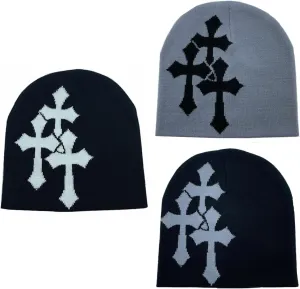 Y2K Knitted Beanies Hat Cross Graphics Men Women Jacquard Hat Punk Solid Color Hat Outdoor Sports Trend Beanie