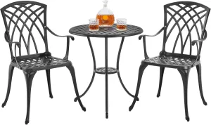 Yaheetech Patio Bistro Set 3-Piece Outdoor Cast Aluminum Table and Chairs Set, All Weather Patio Furniture with Umbrella Hole for Garden/Backyard/Porch/Balcony/Lawn/Pool, Black