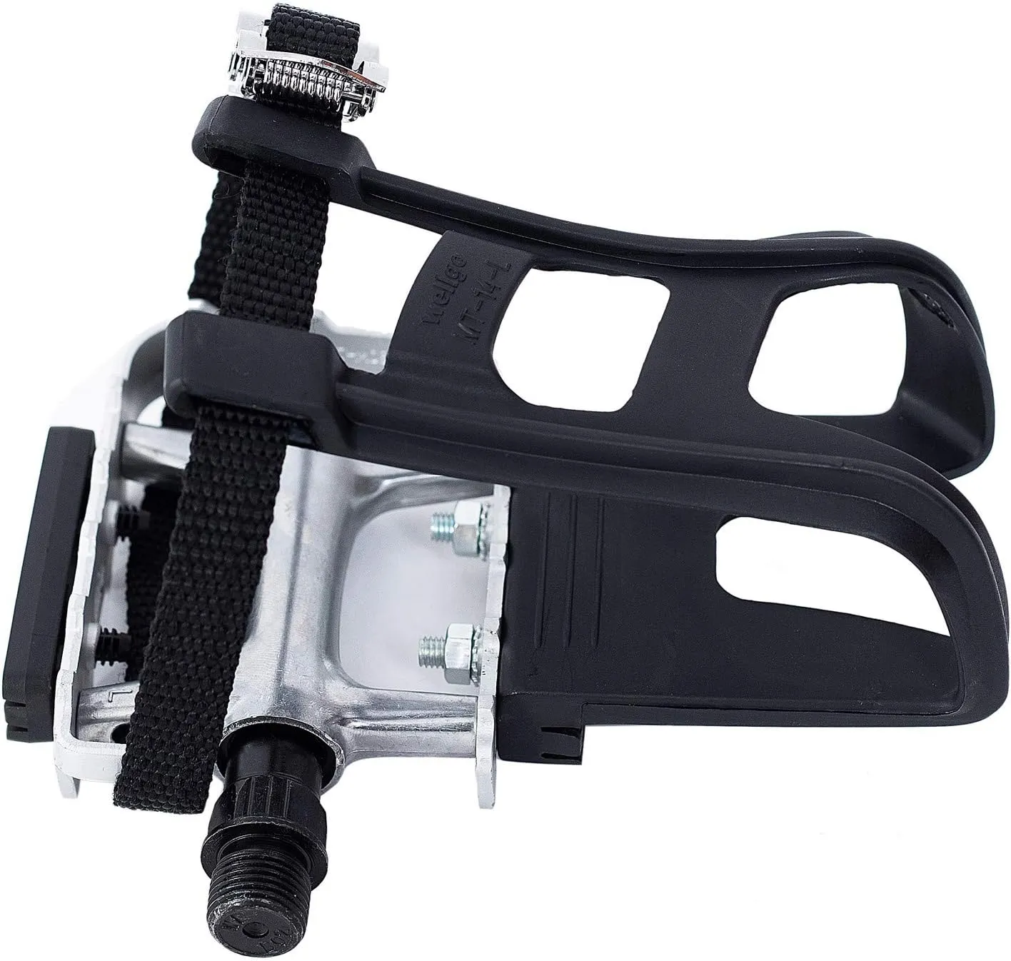 YBEKI All-Terrain Bike Pedals with Toe Clips & Adjustable Straps Dual-Purpose Resin/Alloy Bicycle Pedals 9/16" Spindle - Indoor/Outdoor Use for Exercise/Spin/Road Bikes MTB