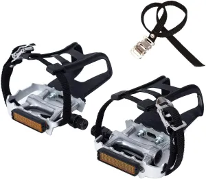 YBEKI All-Terrain Bike Pedals with Toe Clips & Adjustable Straps Dual-Purpose Resin/Alloy Bicycle Pedals 9/16" Spindle - Indoor/Outdoor Use for Exercise/Spin/Road Bikes MTB
