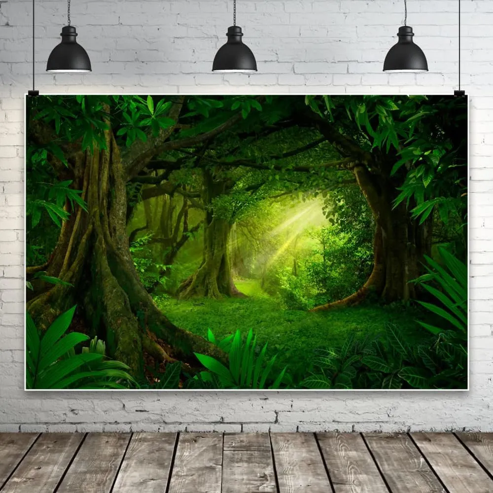 Yeele Green Forest Jungle Backdrop Enchanted Summer Tropical Plant Decorations Background Wild Rainforest Camping Tree Fairy Tales Wonderland Wedding Newborn Baby Shower Banner Photo Booth 7x5ft