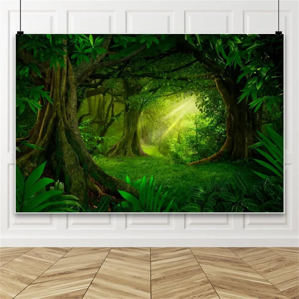 Yeele Green Forest Jungle Backdrop Enchanted Summer Tropical Plant Decorations Background Wild Rainforest Camping Tree Fairy Tales Wonderland Wedding Newborn Baby Shower Banner Photo Booth 7x5ft