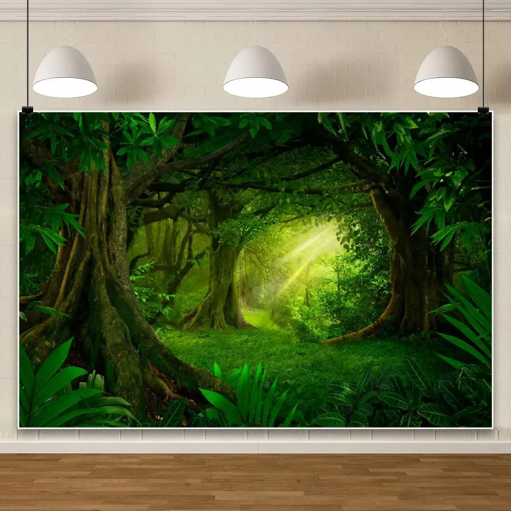 Yeele Green Forest Jungle Backdrop Enchanted Summer Tropical Plant Decorations Background Wild Rainforest Camping Tree Fairy Tales Wonderland Wedding Newborn Baby Shower Banner Photo Booth 7x5ft