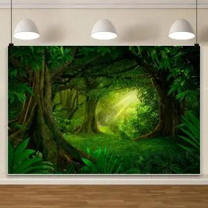 Yeele Green Forest Jungle Backdrop Enchanted Summer Tropical Plant Decorations Background Wild Rainforest Camping Tree Fairy Tales Wonderland Wedding Newborn Baby Shower Banner Photo Booth 7x5ft