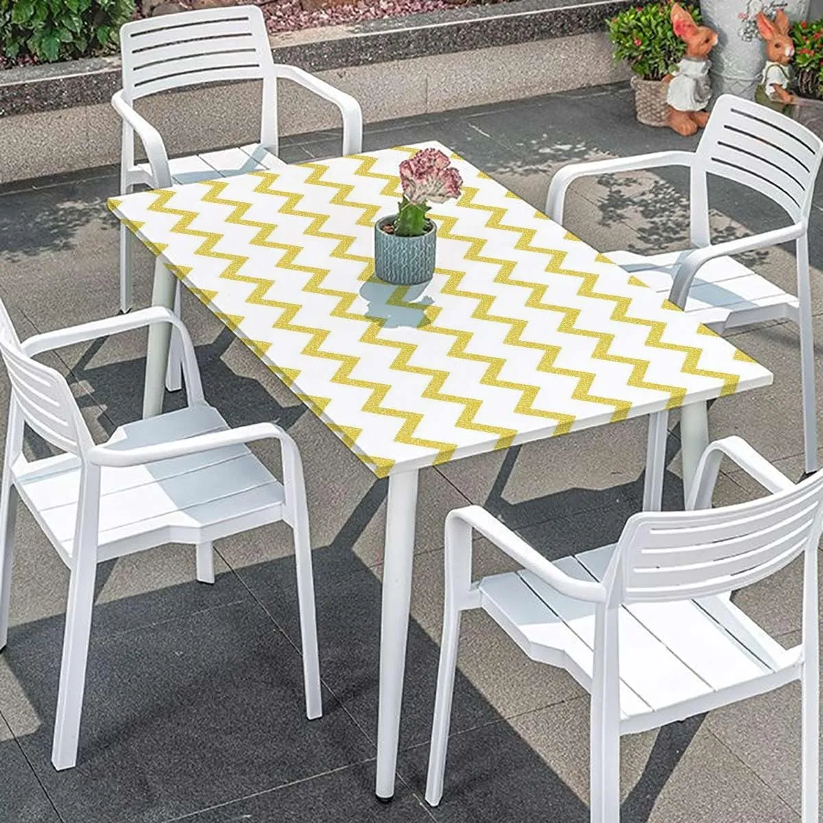 Yellow White Elastic Tablecloth Horizontal Zigzag Pattern Indoor or Outdoor Fitted Table Covers for Banquet Tables Abstract Fits up 4 Foot Tables