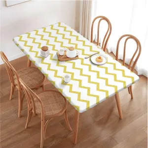 Yellow White Elastic Tablecloth Horizontal Zigzag Pattern Indoor or Outdoor Fitted Table Covers for Banquet Tables Abstract Fits up 4 Foot Tables