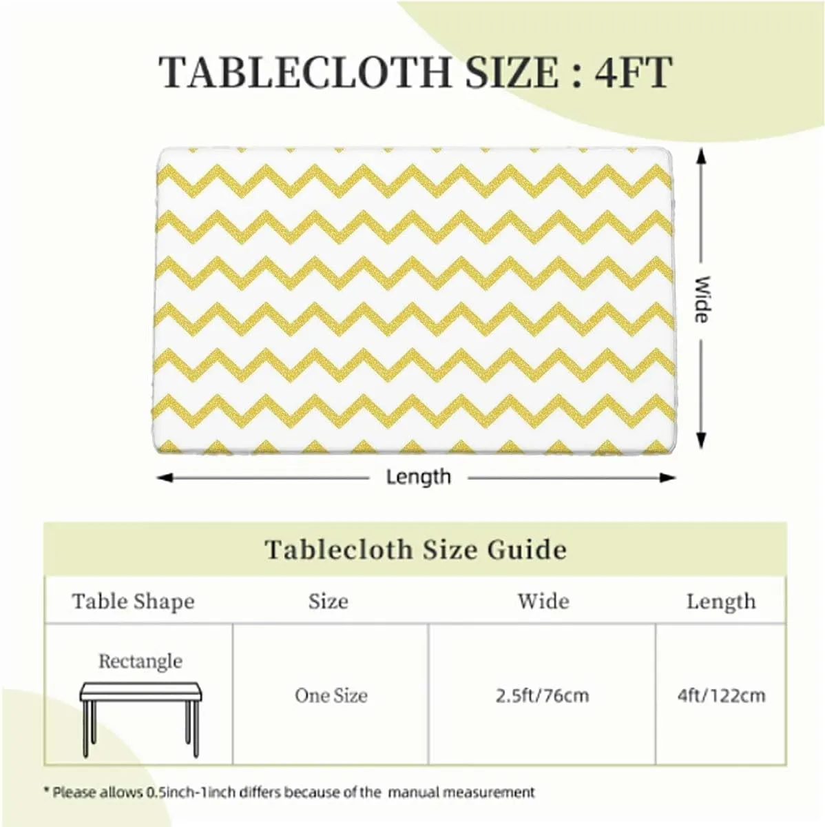 Yellow White Elastic Tablecloth Horizontal Zigzag Pattern Indoor or Outdoor Fitted Table Covers for Banquet Tables Abstract Fits up 4 Foot Tables