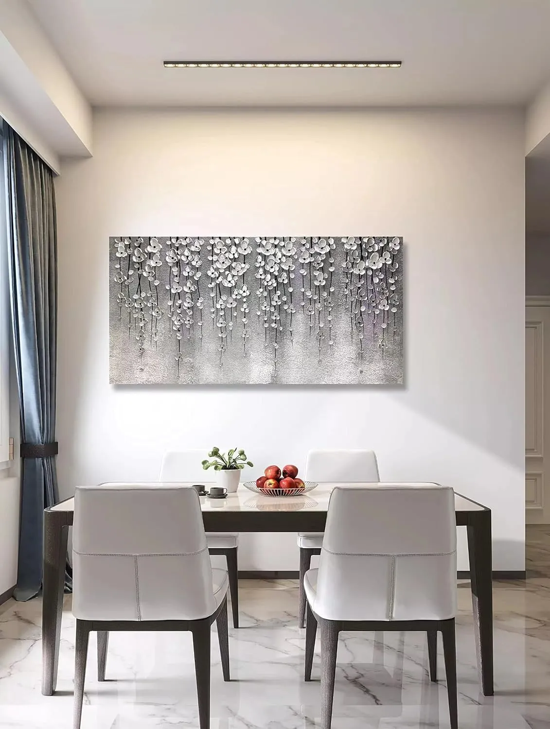 Yika Art 3D Paintings 30X60 Inch Modern Abstract Oil Painting Hand Painted On Canvas Abstract Artwork Picture Wall Decoration for living room - Silver Flower Wall Art (Gery)