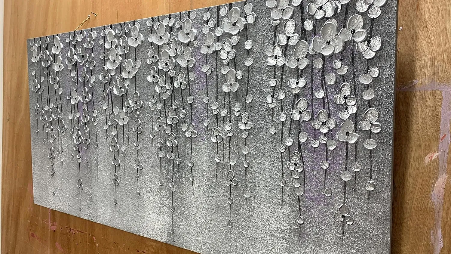 Yika Art 3D Paintings 30X60 Inch Modern Abstract Oil Painting Hand Painted On Canvas Abstract Artwork Picture Wall Decoration for living room - Silver Flower Wall Art (Gery)