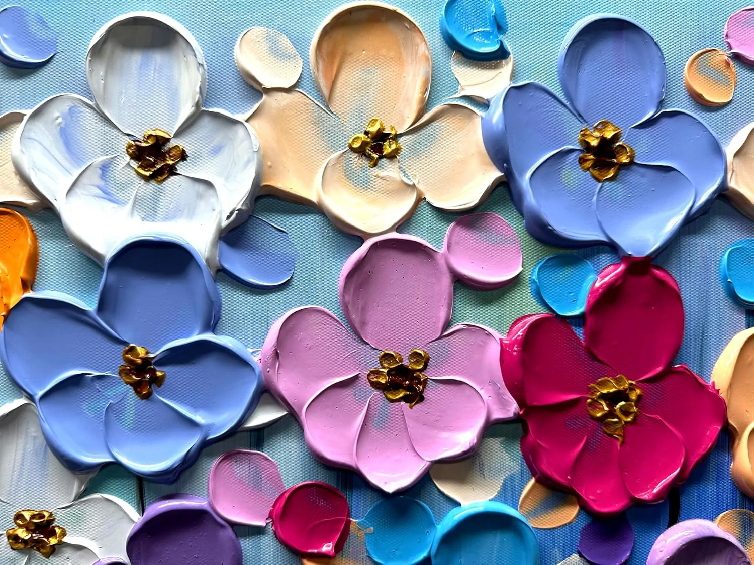 Yika Art 3D Paintings, Modern Abstract Oil Painting Hand Painted On Canvas Abstract Artwork Picture Wall Decoration for living room - Gorgeous Flowers Wall Art-24X48 Inch