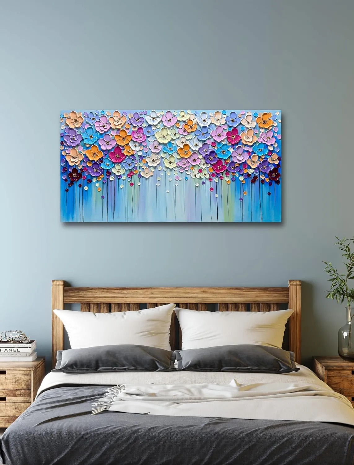 Yika Art 3D Paintings, Modern Abstract Oil Painting Hand Painted On Canvas Abstract Artwork Picture Wall Decoration for living room - Gorgeous Flowers Wall Art-30X60 Inch