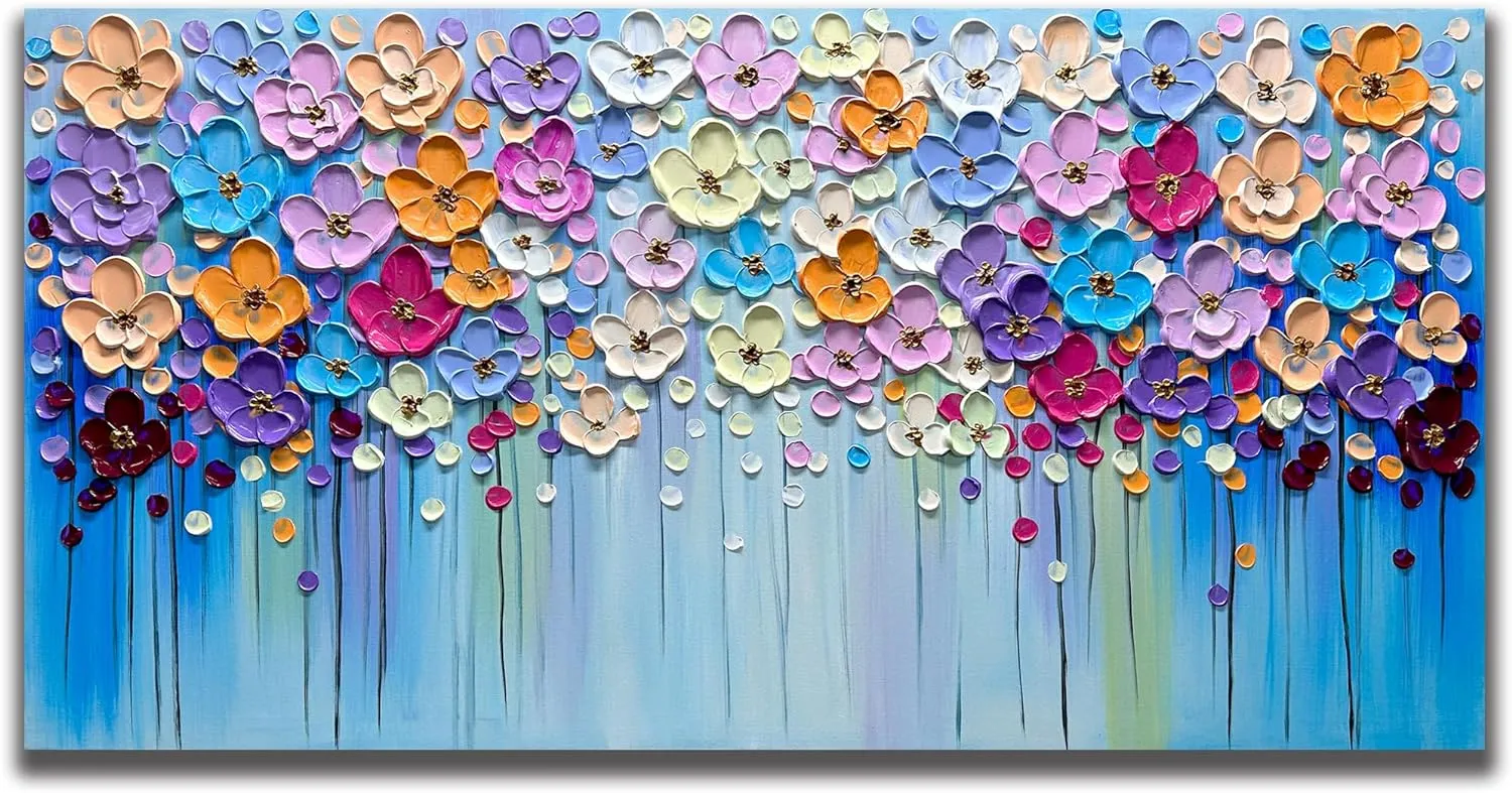 Yika Art 3D Paintings, Modern Abstract Oil Painting Hand Painted On Canvas Abstract Artwork Picture Wall Decoration for living room - Gorgeous Flowers Wall Art-30X60 Inch