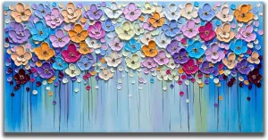 Yika Art 3D Paintings, Modern Abstract Oil Painting Hand Painted On Canvas Abstract Artwork Picture Wall Decoration for living room - Gorgeous Flowers Wall Art-30X60 Inch