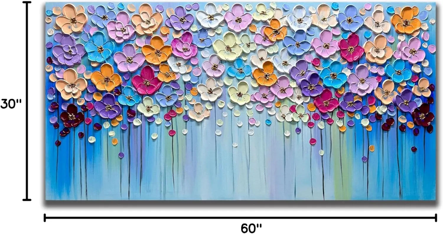 Yika Art 3D Paintings, Modern Abstract Oil Painting Hand Painted On Canvas Abstract Artwork Picture Wall Decoration for living room - Gorgeous Flowers Wall Art-30X60 Inch