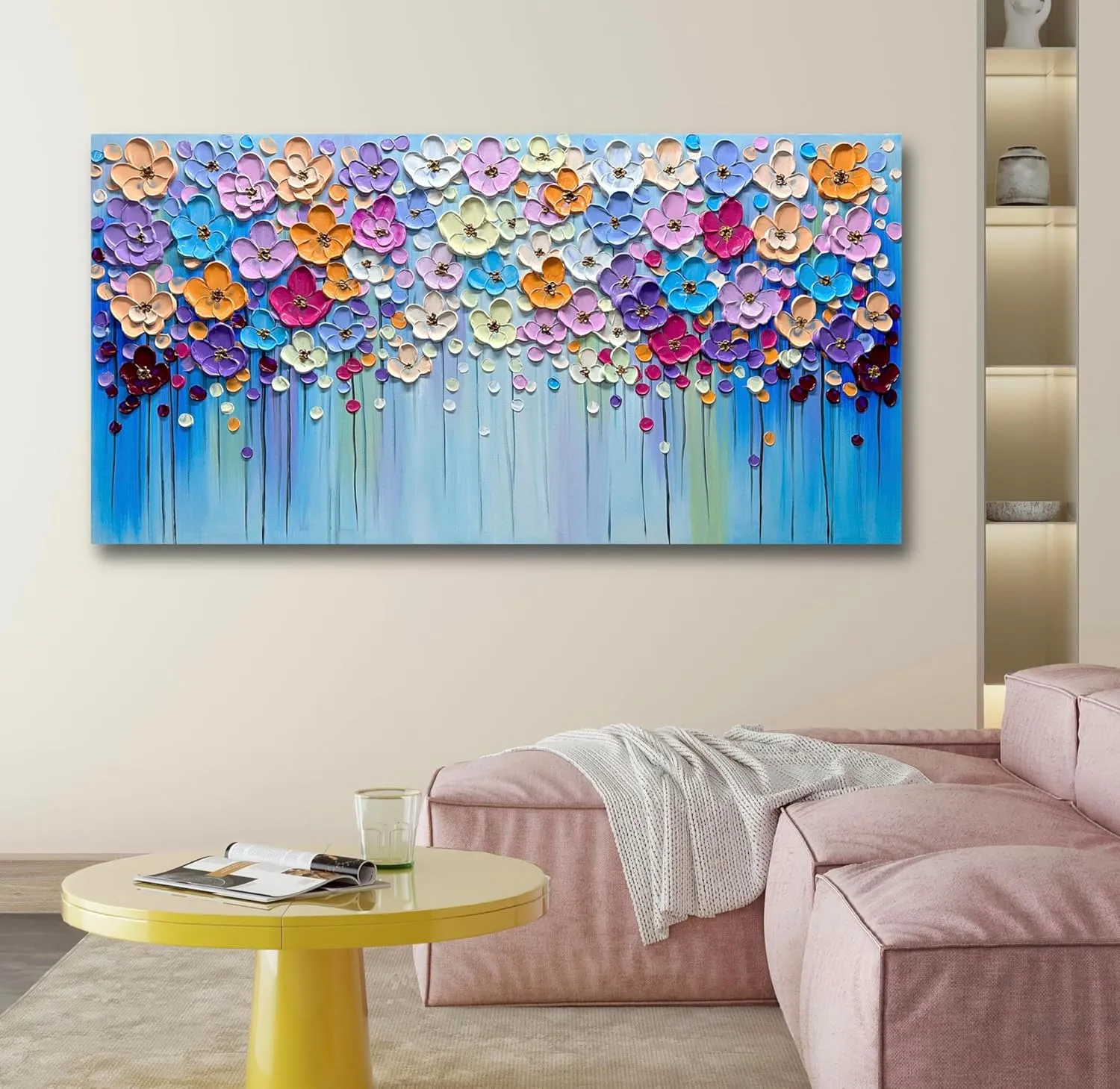 Yika Art 3D Paintings, Modern Abstract Oil Painting Hand Painted On Canvas Abstract Artwork Picture Wall Decoration for living room - Gorgeous Flowers Wall Art-30X60 Inch