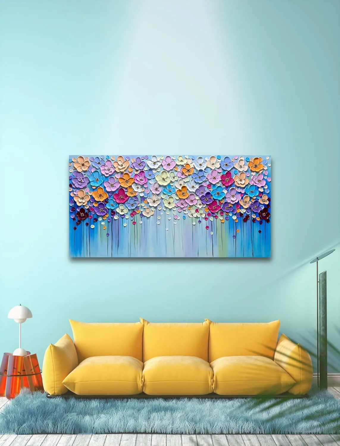 Yika Art 3D Paintings, Modern Abstract Oil Painting Hand Painted On Canvas Abstract Artwork Picture Wall Decoration for living room - Gorgeous Flowers Wall Art-30X60 Inch