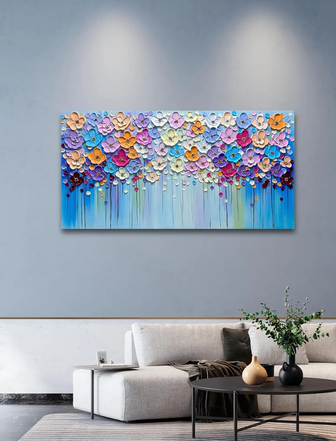Yika Art 3D Paintings, Modern Abstract Oil Painting Hand Painted On Canvas Abstract Artwork Picture Wall Decoration for living room - Gorgeous Flowers Wall Art-30X60 Inch