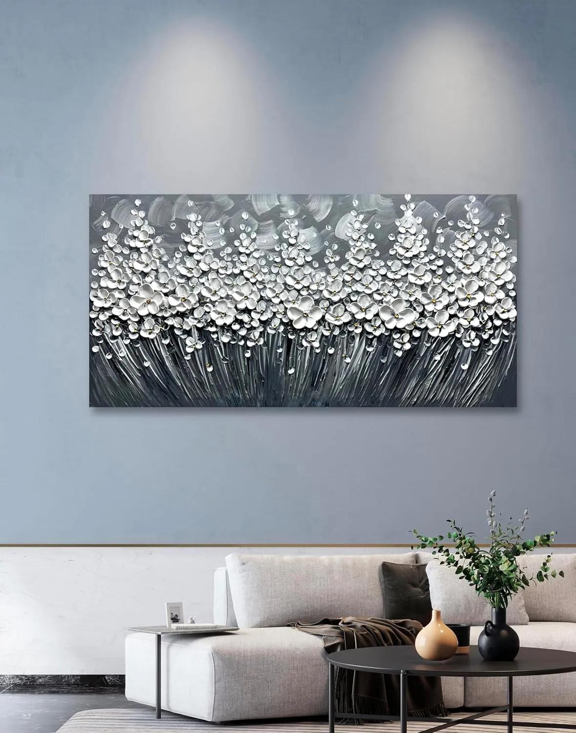 Yika Art Paintings - 24X48 Inch 3D White Flower Wall Art Abstract Textured Knife Platte Acrylic Painting on Canvas 3D Flowers Tree Paintings Ready to hang