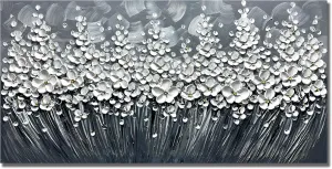 Yika Art Paintings - 24X48 Inch 3D White Flower Wall Art Abstract Textured Knife Platte Acrylic Painting on Canvas 3D Flowers Tree Paintings Ready to hang