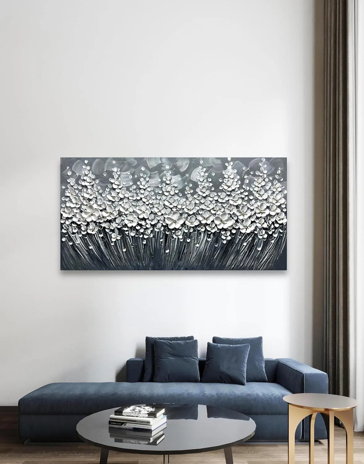 Yika Art Paintings - 24X48 Inch 3D White Flower Wall Art Abstract Textured Knife Platte Acrylic Painting on Canvas 3D Flowers Tree Paintings Ready to hang