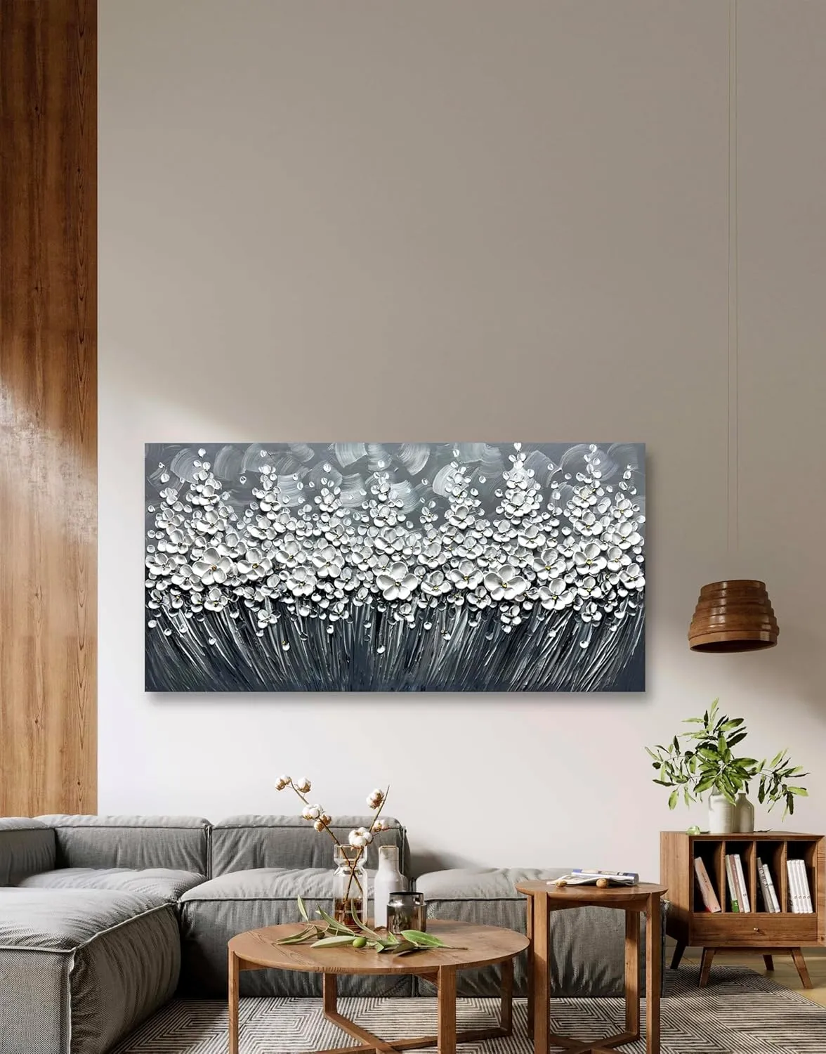 Yika Art Paintings - 24X48 Inch 3D White Flower Wall Art Abstract Textured Knife Platte Acrylic Painting on Canvas 3D Flowers Tree Paintings Ready to hang