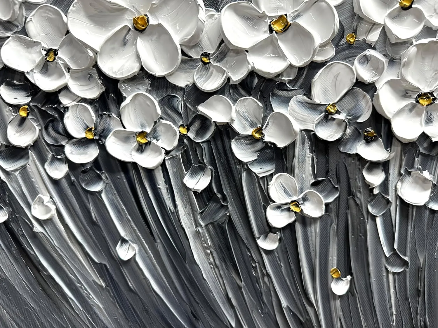 Yika Art Paintings - 24X48 Inch 3D White Flower Wall Art Abstract Textured Knife Platte Acrylic Painting on Canvas 3D Flowers Tree Paintings Ready to hang