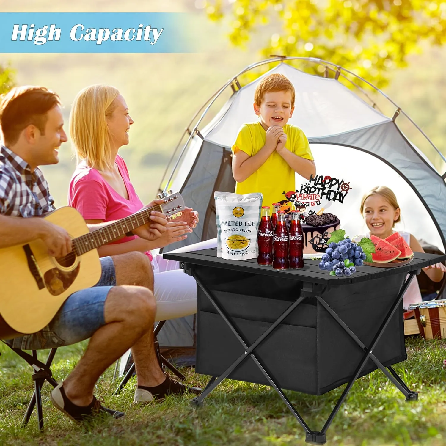 YSSOA Portable Folding Aluminum Alloy Camping Table with High-Capacity Storage and Carry Bag, Small Size, for Camping, Traveling, Hiking, Fishing, Beach, BBQ,Black