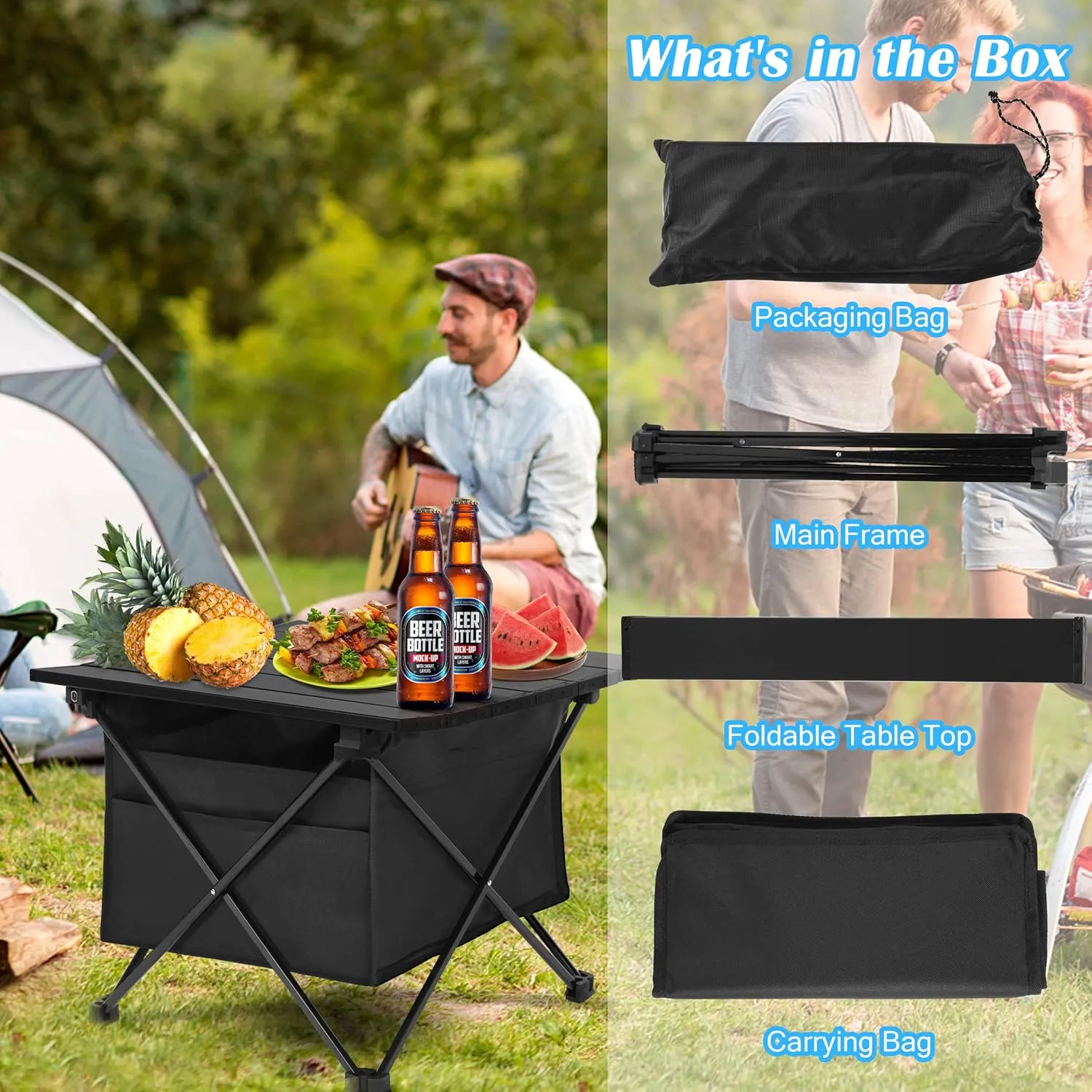 YSSOA Portable Folding Aluminum Alloy Camping Table with High-Capacity Storage and Carry Bag, Small Size, for Camping, Traveling, Hiking, Fishing, Beach, BBQ,Black