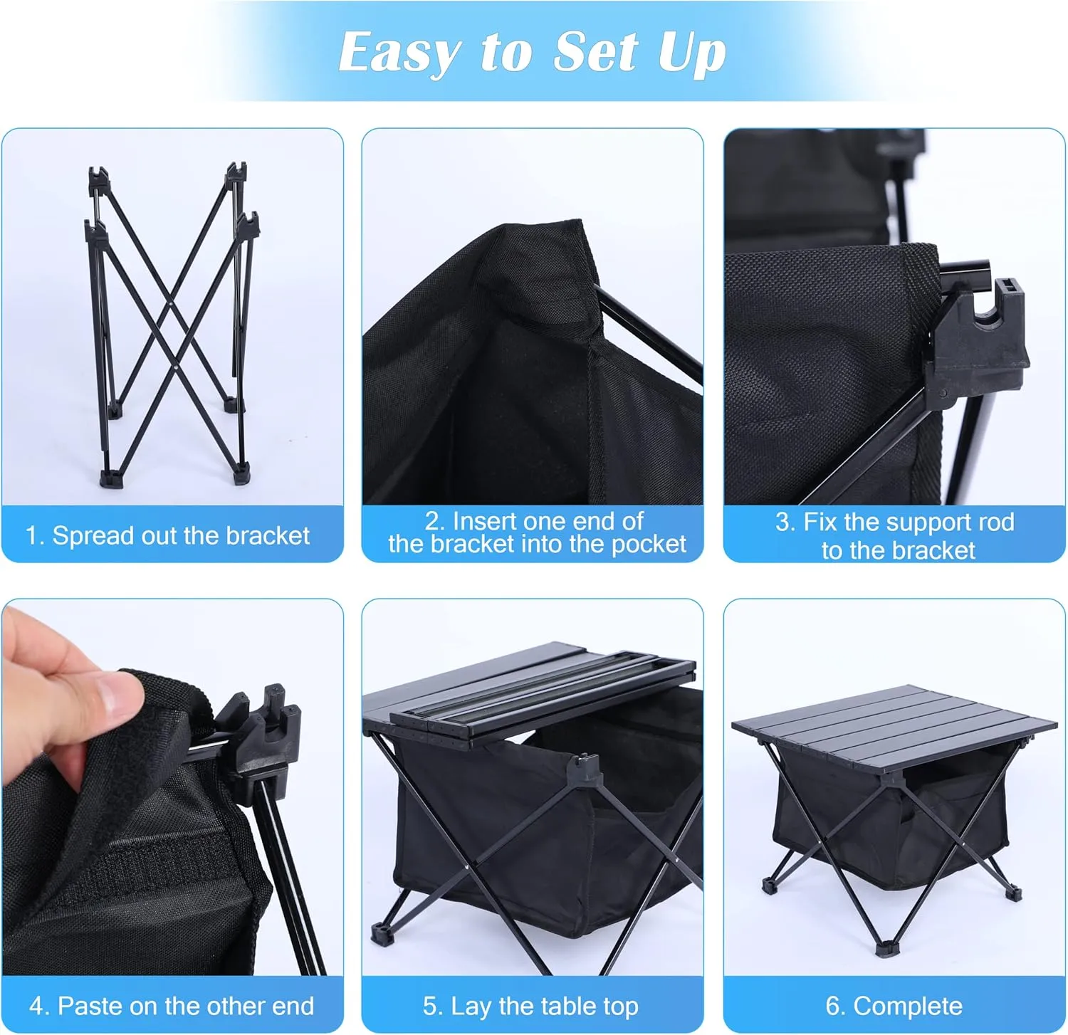 YSSOA Portable Folding Aluminum Alloy Camping Table with High-Capacity Storage and Carry Bag, Small Size, for Camping, Traveling, Hiking, Fishing, Beach, BBQ,Black