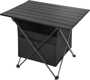 YSSOA Portable Folding Aluminum Alloy Camping Table with High-Capacity Storage and Carry Bag, Small Size, for Camping, Traveling, Hiking, Fishing, Beach, BBQ,Black