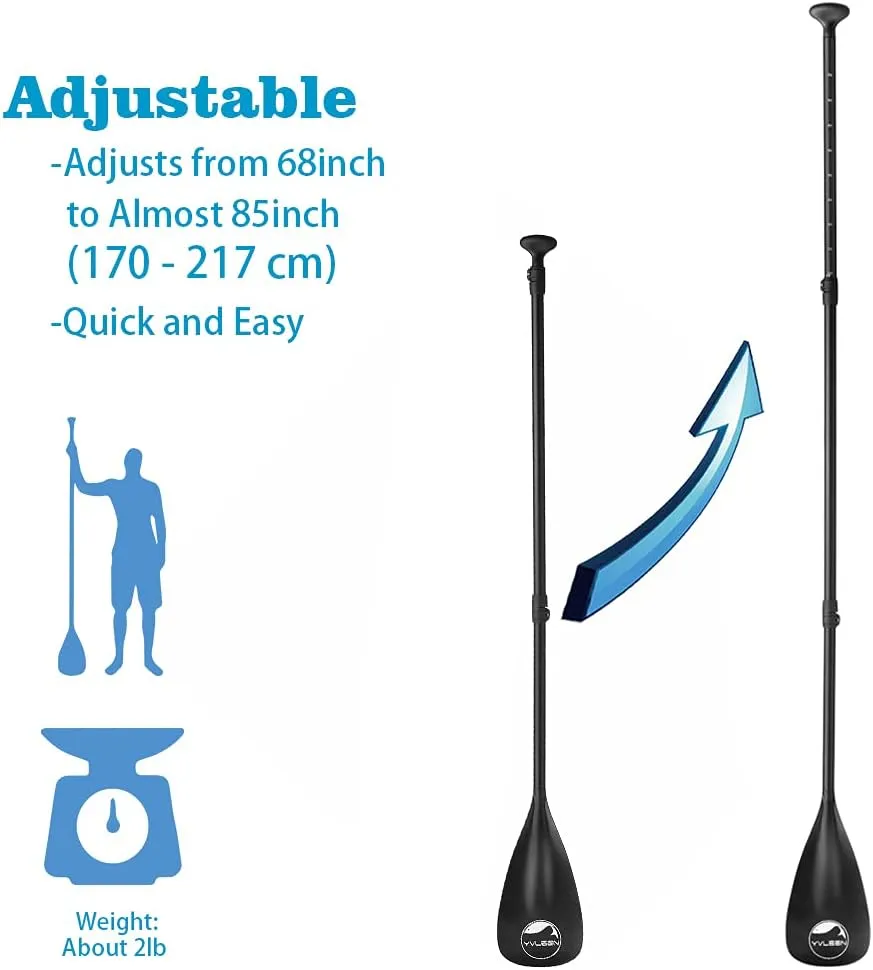 YVLEEN SUP Paddle Board Paddle，Stand up Paddleboard Paddles Adjustable Aluminum 4-Piece Floating Kayak Paddle，Convertible Paddle