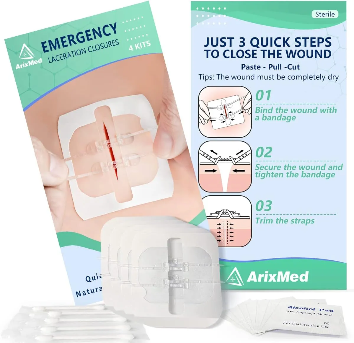 Zip Sutures Butterfly Bandaids, 4 Sets Emergency Wound Closures Device - Surgical Quality Laceration Repair Kit Without Stitches, Quick Clot Zip Sutures Laceration Kit