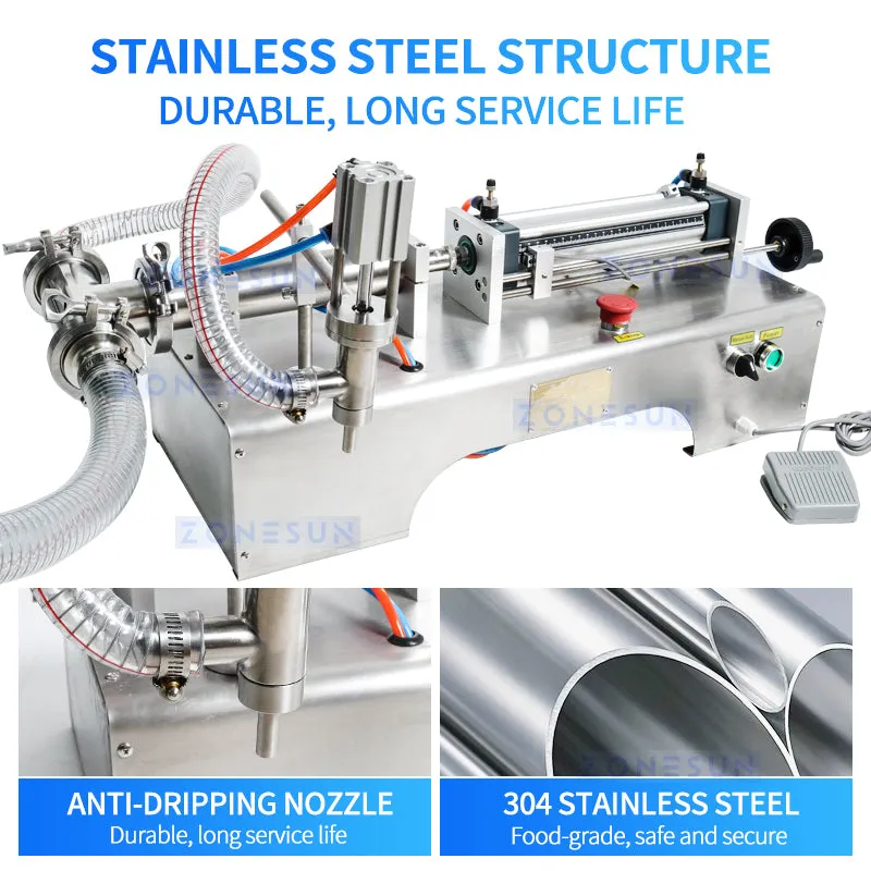 ZS-YT1 Pneumatic Piston Liquid Filler Shampoo Gel Water Wine Vinegar Coffee Oil Filling Machine
