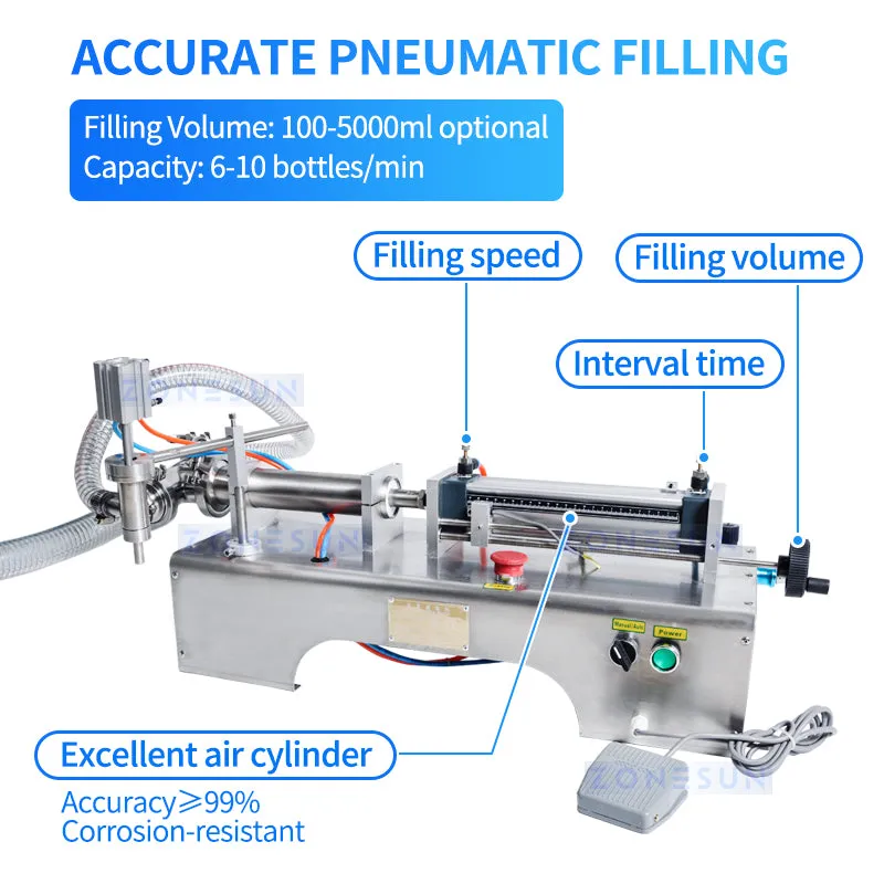 ZS-YT1 Pneumatic Piston Liquid Filler Shampoo Gel Water Wine Vinegar Coffee Oil Filling Machine