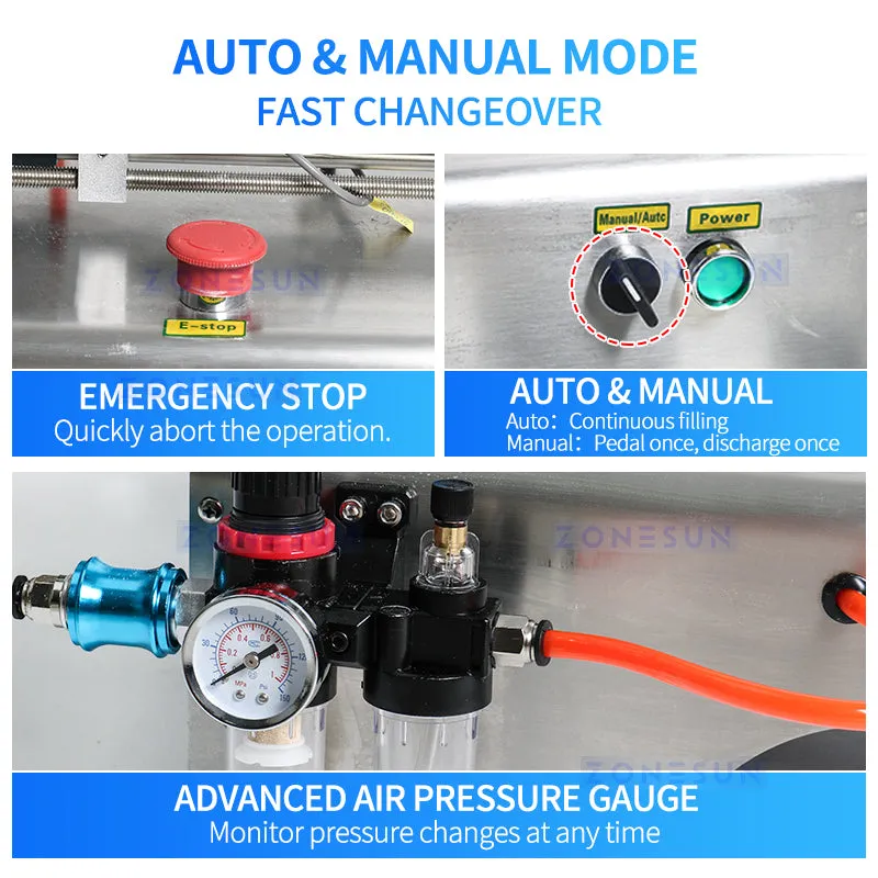ZS-YT1 Pneumatic Piston Liquid Filler Shampoo Gel Water Wine Vinegar Coffee Oil Filling Machine