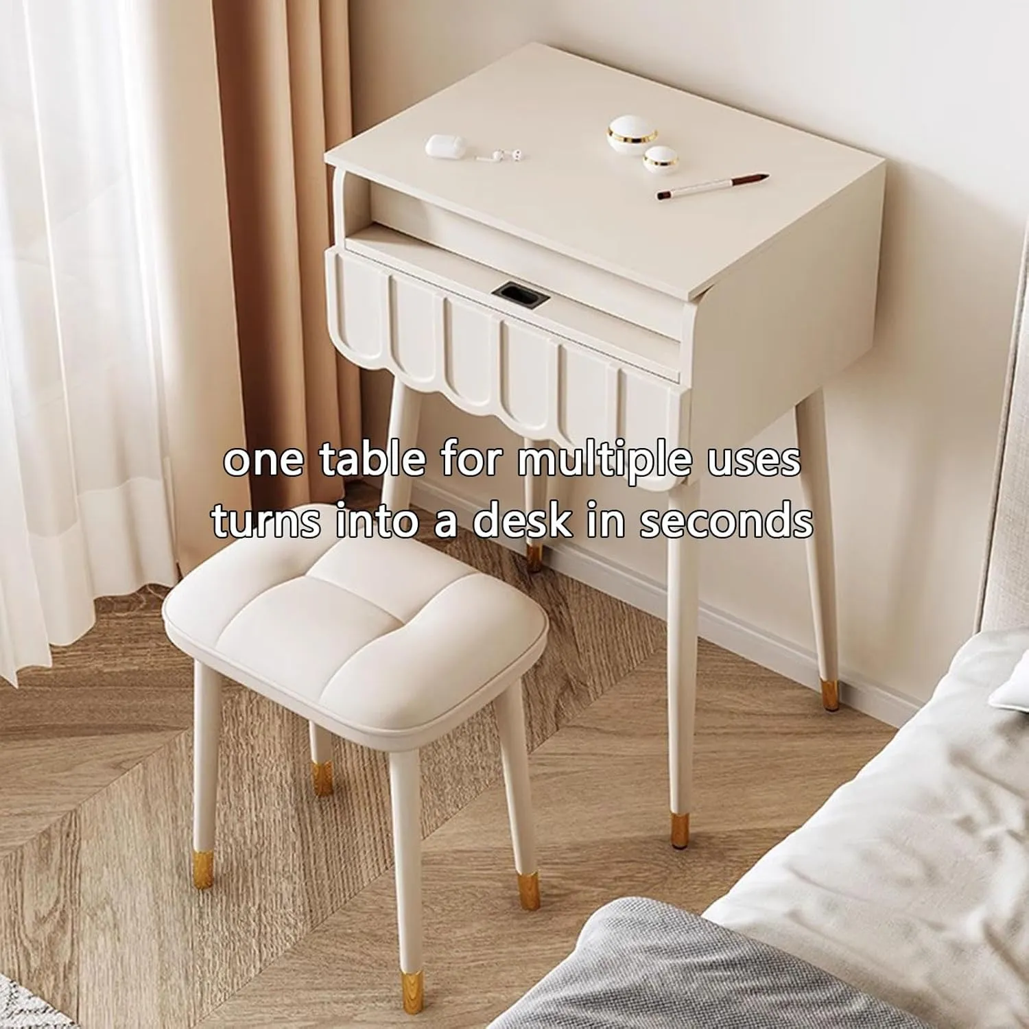 ZTGL Compact Makeup Vanity Desk Set with Flip Top Mirror, Makeup Vanity Table with Drawers, Dressing Table with Lights for Bedroom, Makeup Table with Chair Practical,A,50cm