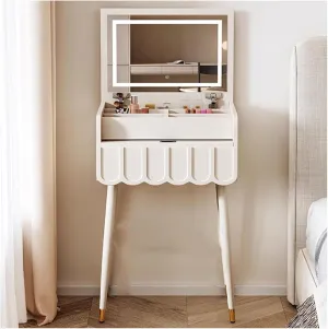 ZTGL Compact Makeup Vanity Desk Set with Flip Top Mirror, Makeup Vanity Table with Drawers, Dressing Table with Lights for Bedroom, Makeup Table with Chair Practical,A,50cm